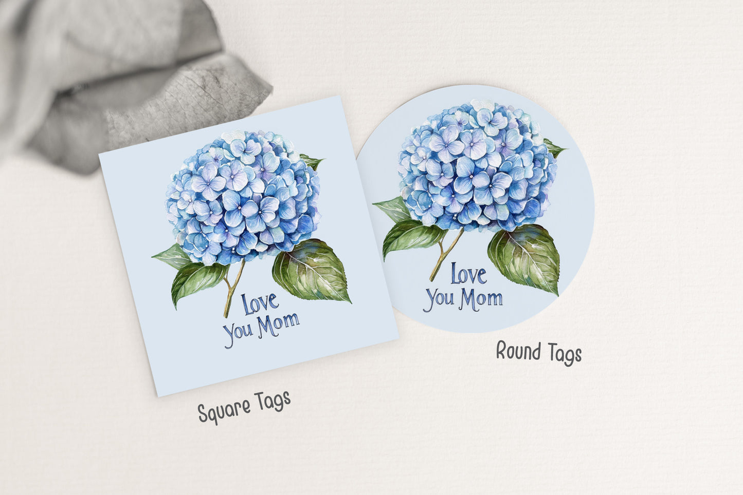 Blue Hydrangea Love you Mom Square and Round Tags |  Happy Mother's Day Gift Tag - 116)