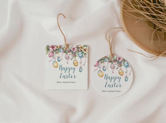 Editable Happy Easter square round Tag 2"x2" | Easter Gift Tag - 113