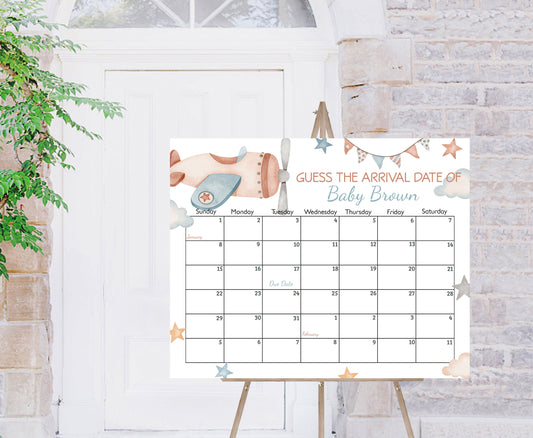 Airplane Due Date Calendar | Aviator Baby Shower Game - 76C