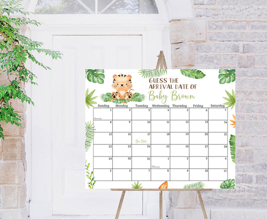 Editable Tiger Due Date Calendar | Safari Baby Shower Game - 35E