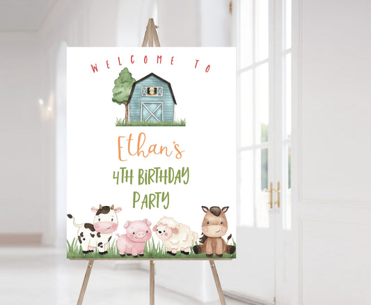 Farm Birthday Welcome Sign | Editable Blue Barnyard Party Printable - 11A