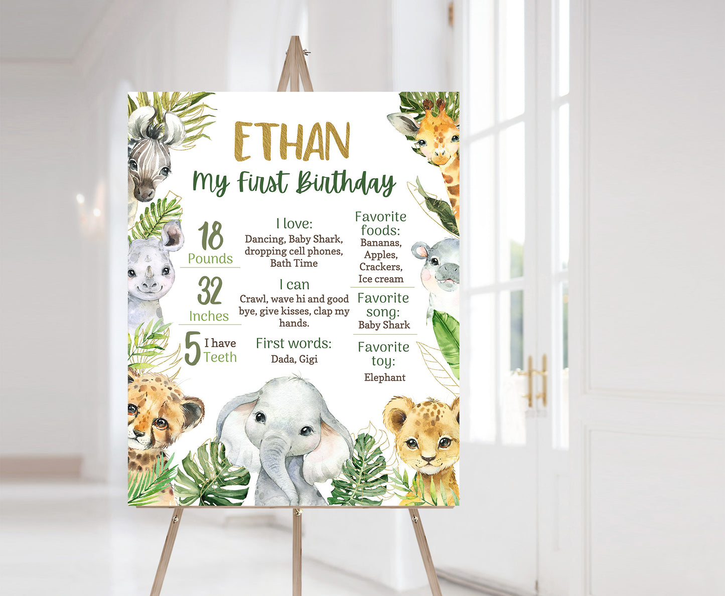 Safari Milestone Poster | Jungle 1st Birthday Decorations - 35A