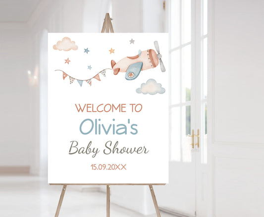 Editable Airplane Welcome Sign | It's a boy Baby shower decorations - 76C