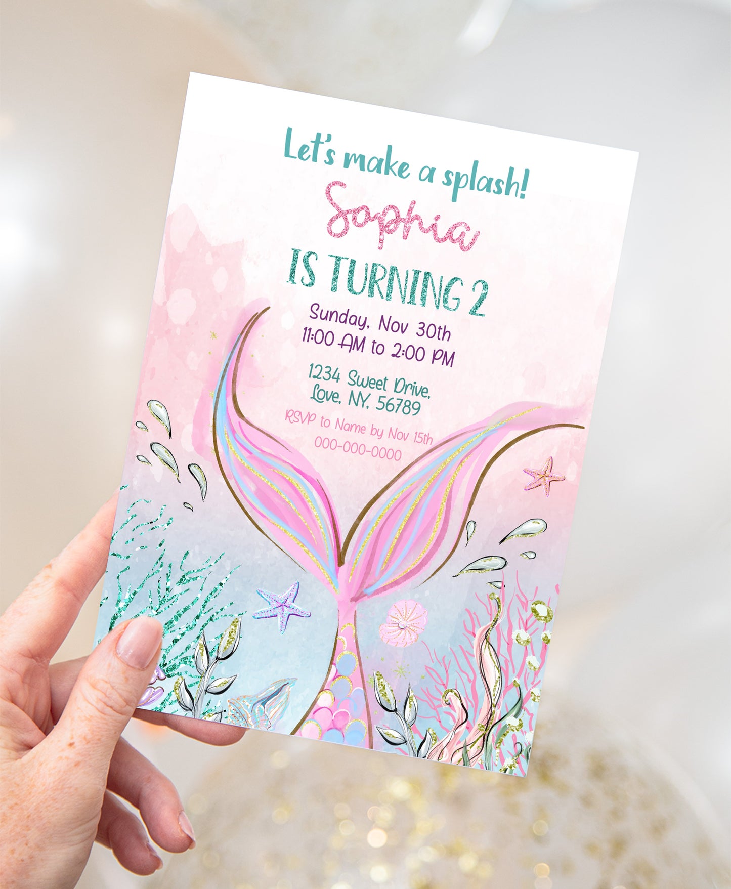 Editable Mermaid Birthday Invitation | Girl Under The Sea Party Invite - 20G