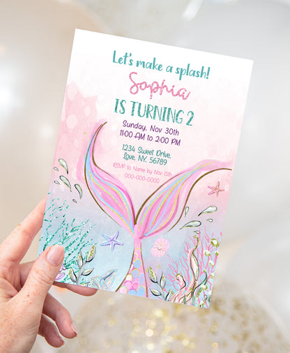 Editable Mermaid Birthday Invitation | Girl Under The Sea Party Invite - 20G