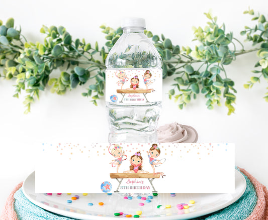 Editable Rainbow Gymnastic Water Bottle Labels | Gymnastic Birthday Party Decorations - 99A