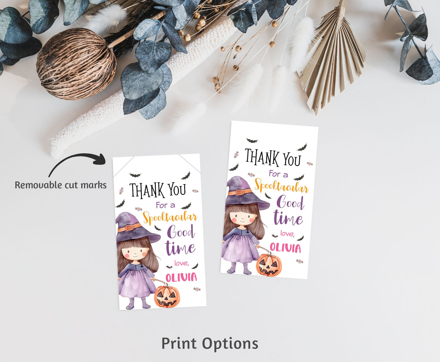 Pink witch favorTags | Halloween Thank you Tags - 115Q