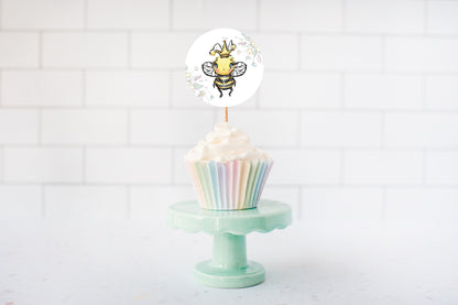 Bee 2nd Birthday Cupcake Toppers 2" | Bumble Bee Themed Party Decorations - 61A