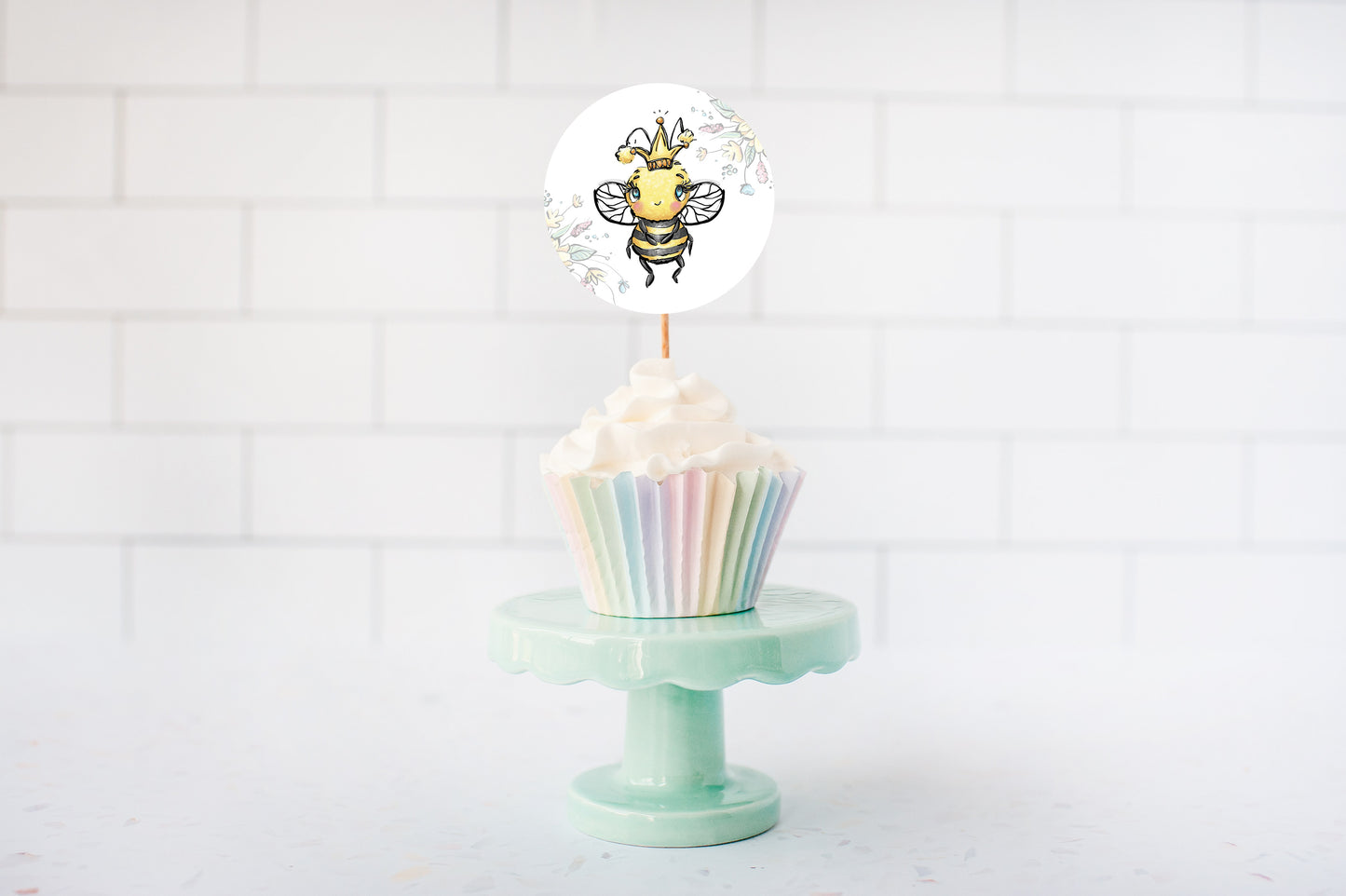 Bee 1st Birthday Cupcake Toppers 2" | Bumble Bee Themed Party Decorations - 61A