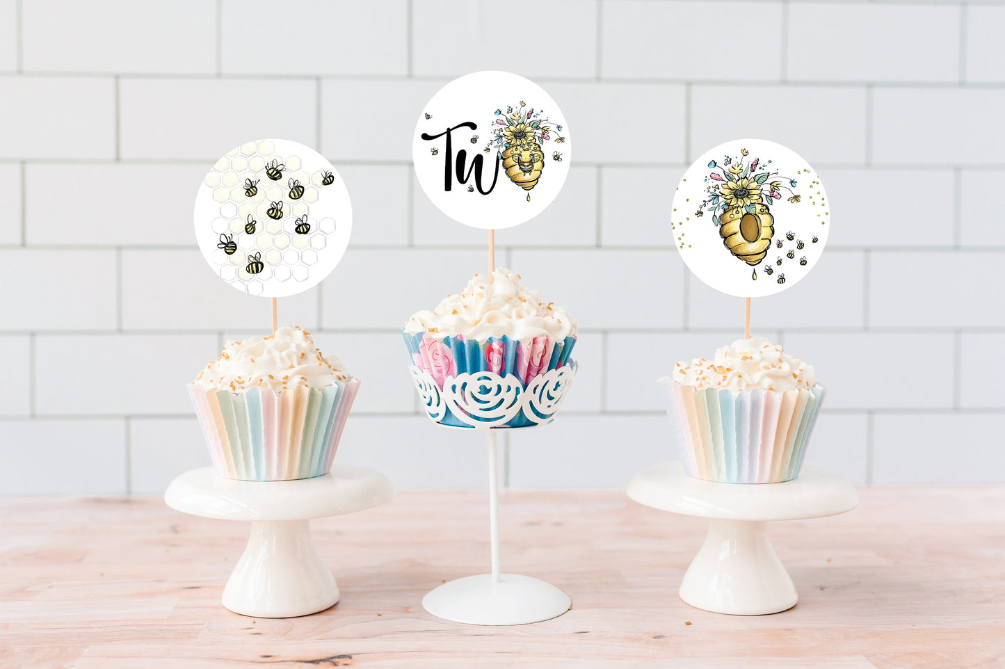 Bee 2nd Birthday Cupcake Toppers 2" | Bumble Bee Themed Party Decorations - 61A