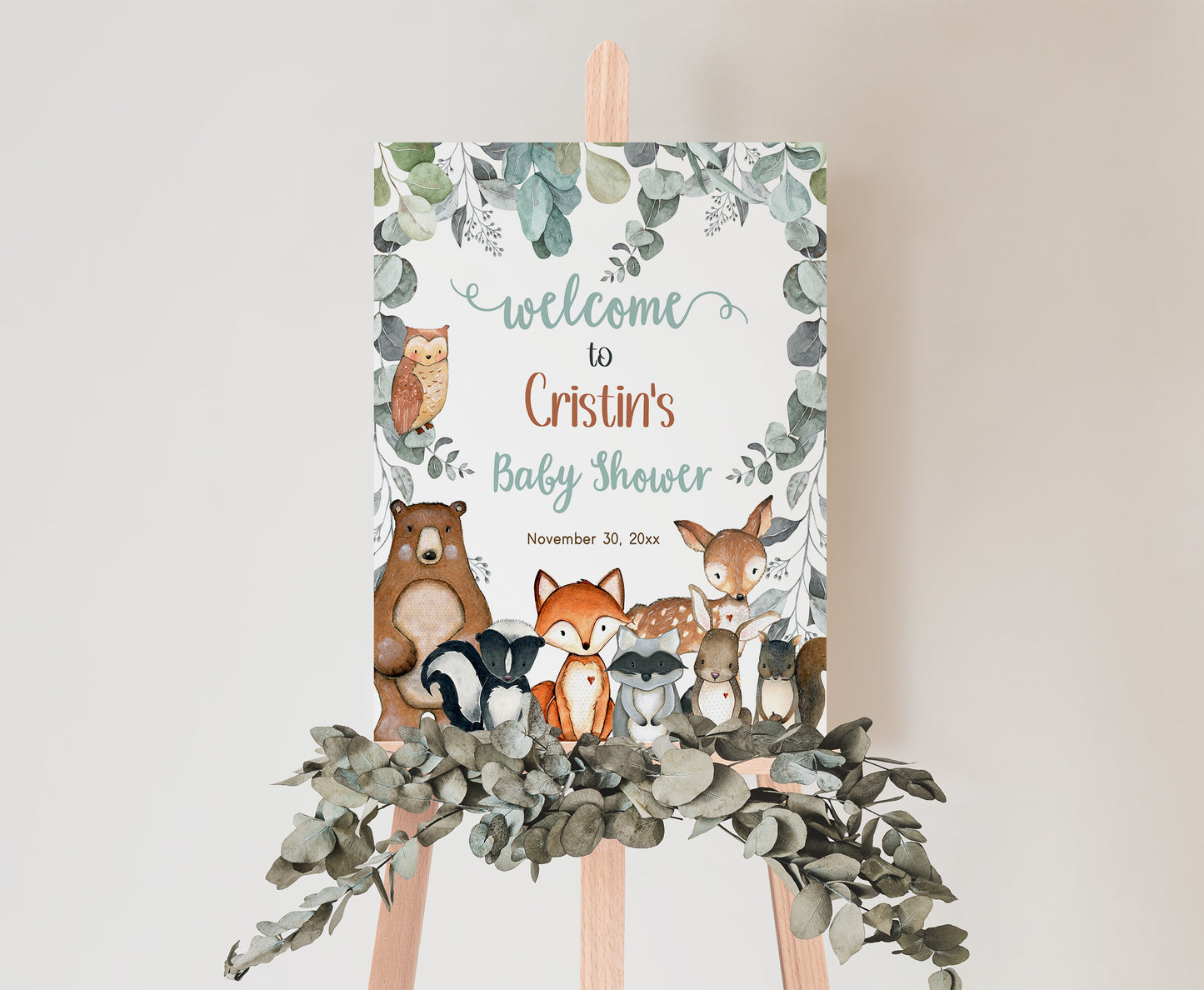 Editable Woodland Greenery Welcome Sign | Woodland Baby shower decorations - 47J1