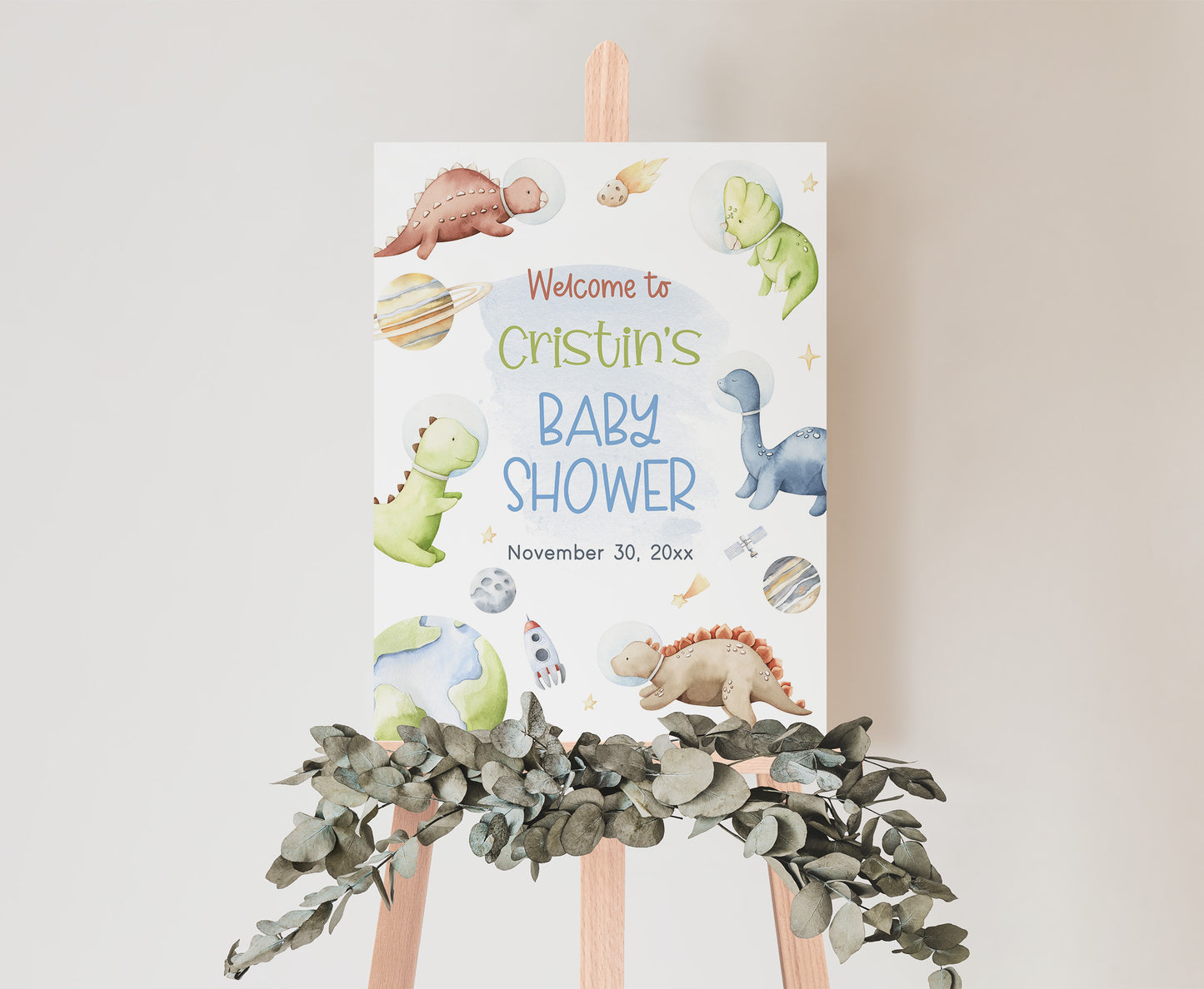 Space Dinosaur Baby Shower Welcome Sign | Dinosaur Astronaut Baby Shower Decorations - 39D