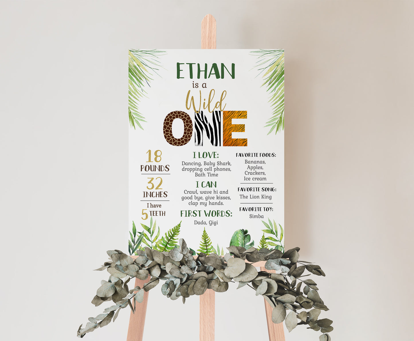 Editable Jungle Milestone Poster | Safari1st Birthday Decorations - 35H