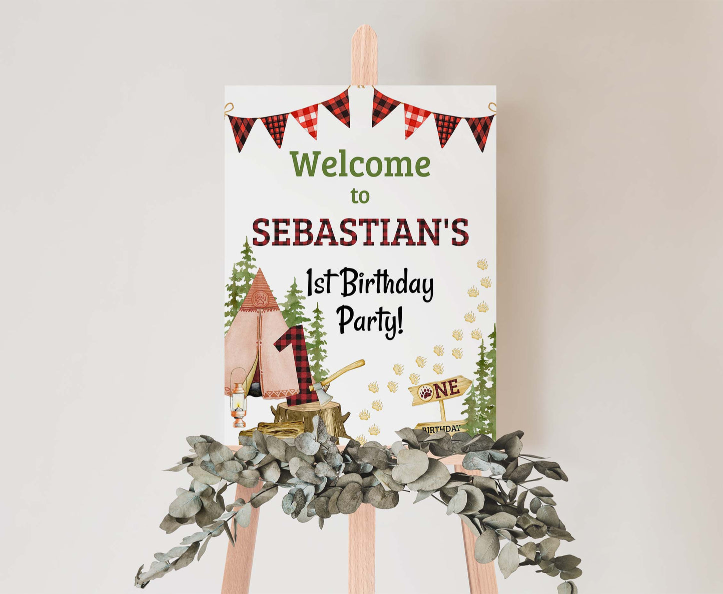 Editable Lumberjack Welcome Sign | Lumberjack First birthday party decorations - 19A