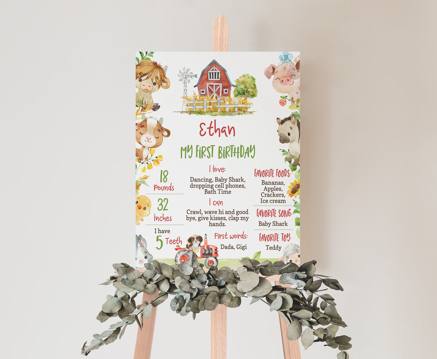 Editable Farm Milestone Poster | Farm 1st Birthday Decorations - 11D