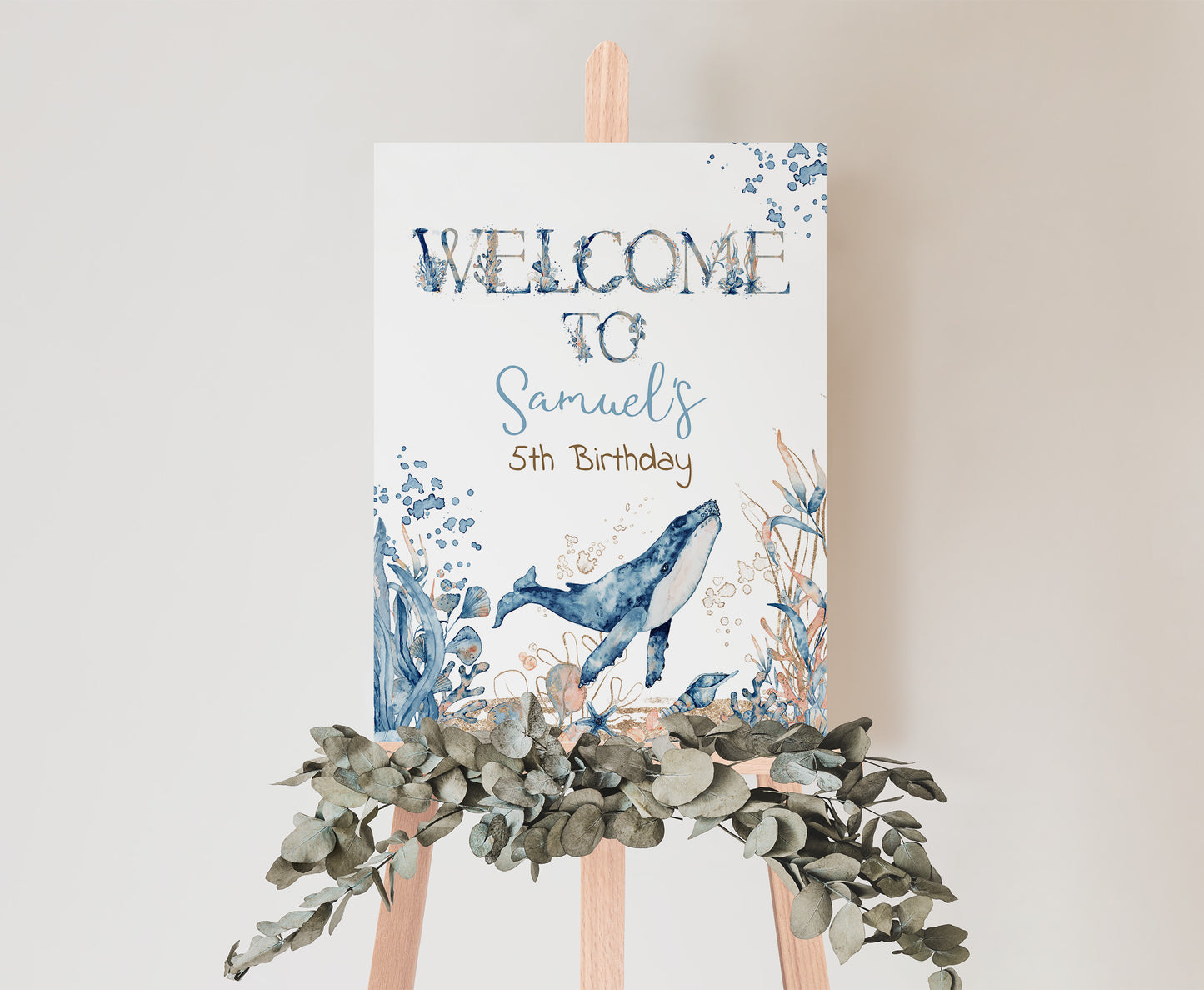 Editable Whale Welcome Sign | Under the sea birthday  party decorations - 44C