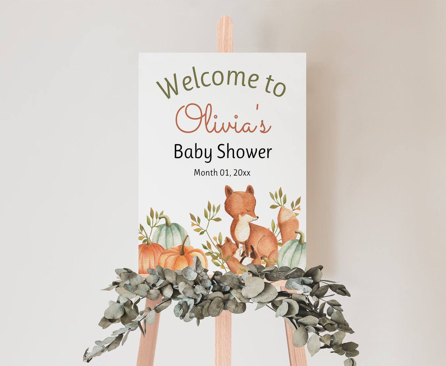 Editable Fox Welcome Sign | Pumpkin Baby shower decorations - 30O