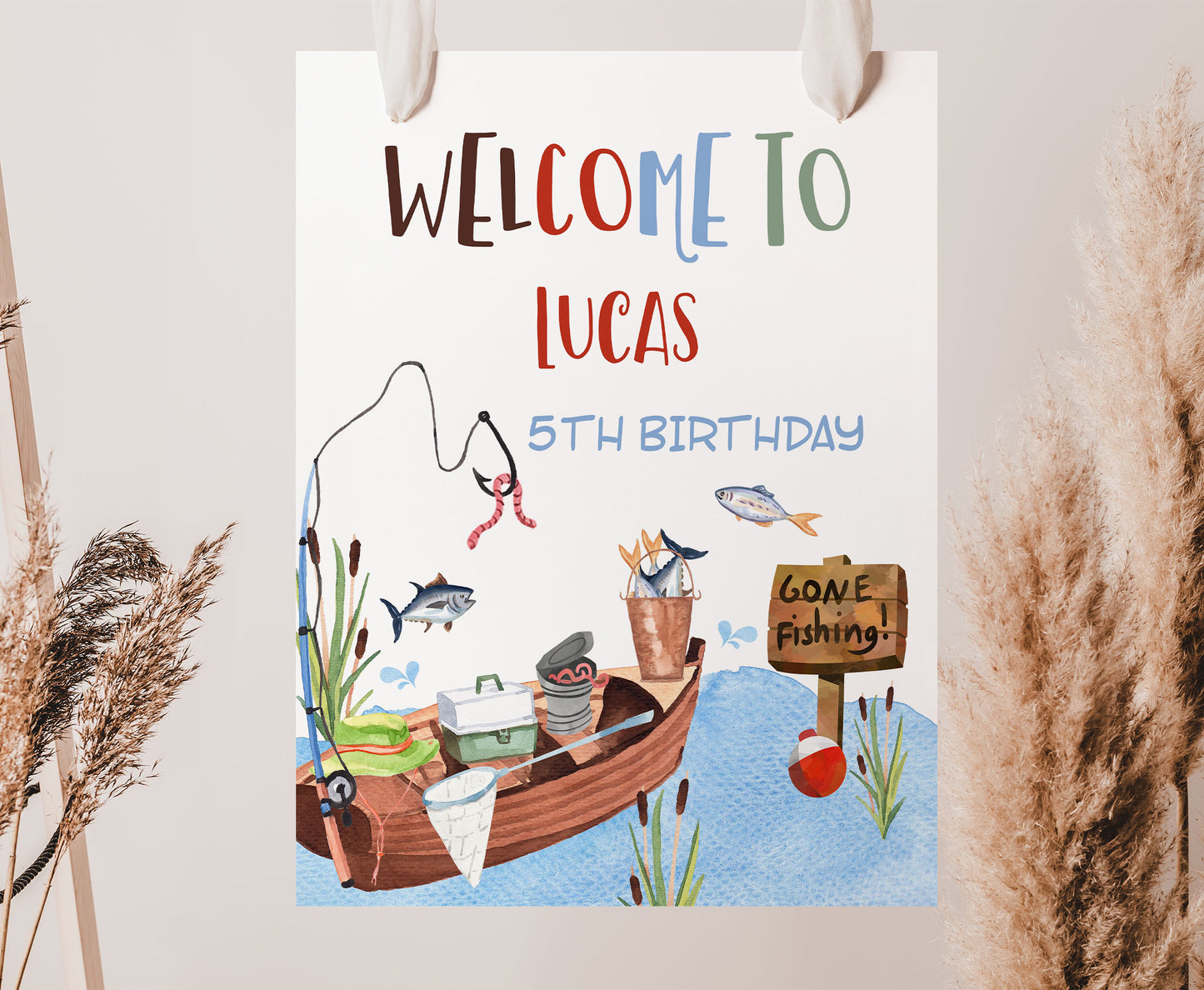 Editable Fishing Welcome Sign | Fishing birthday  party decorations - 97A