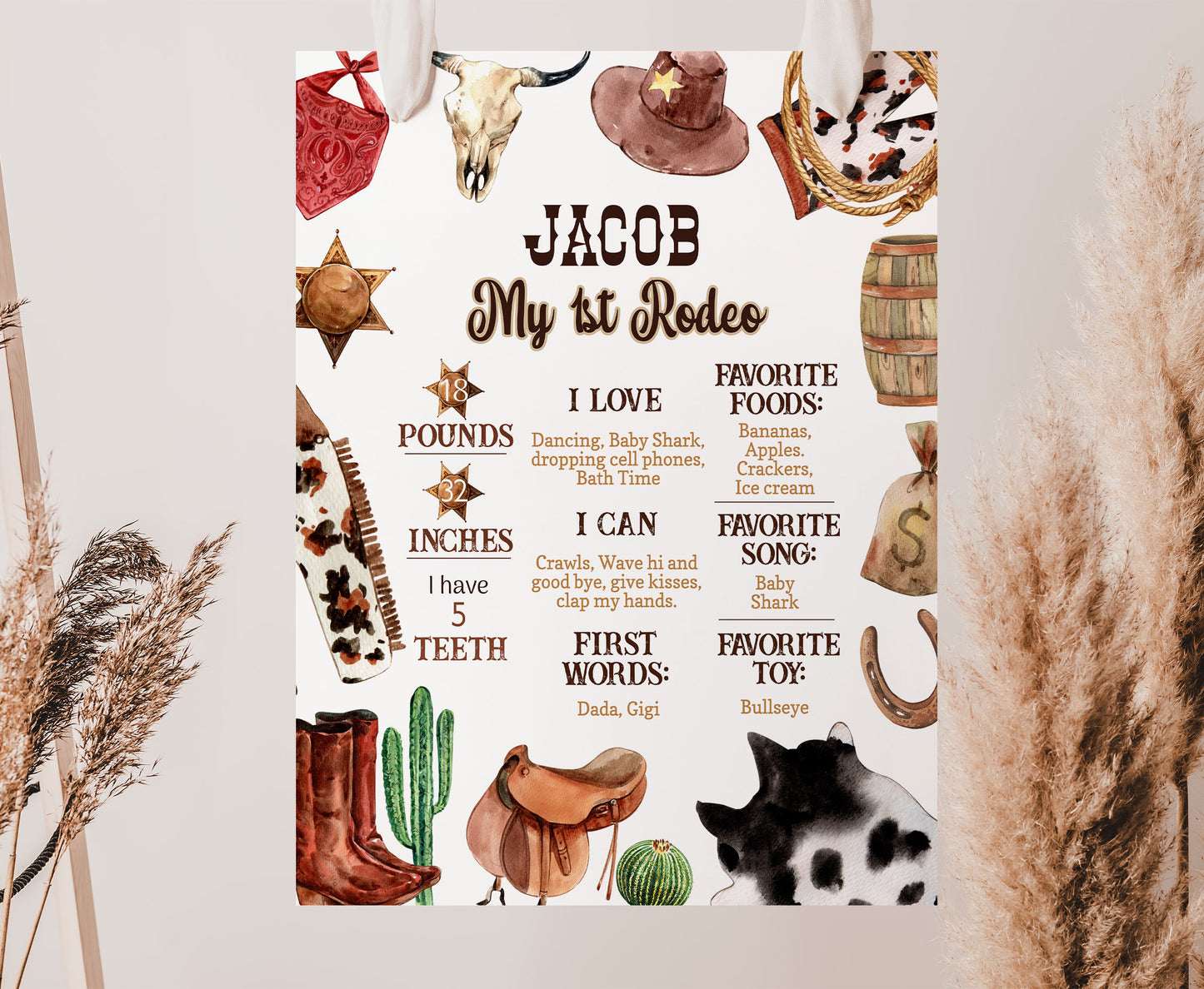 Editable Rodeo Milestone Poster | Cowboy 1st Birthday Decorations - 34A