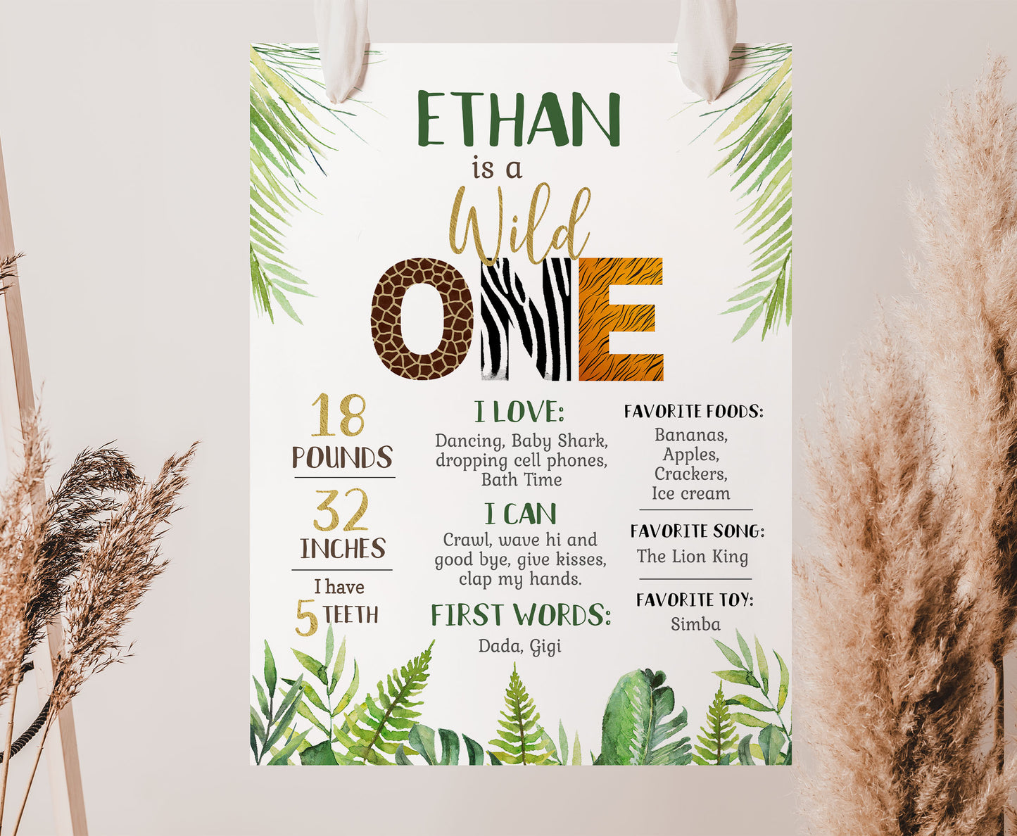 Editable Jungle Milestone Poster | Safari1st Birthday Decorations - 35H