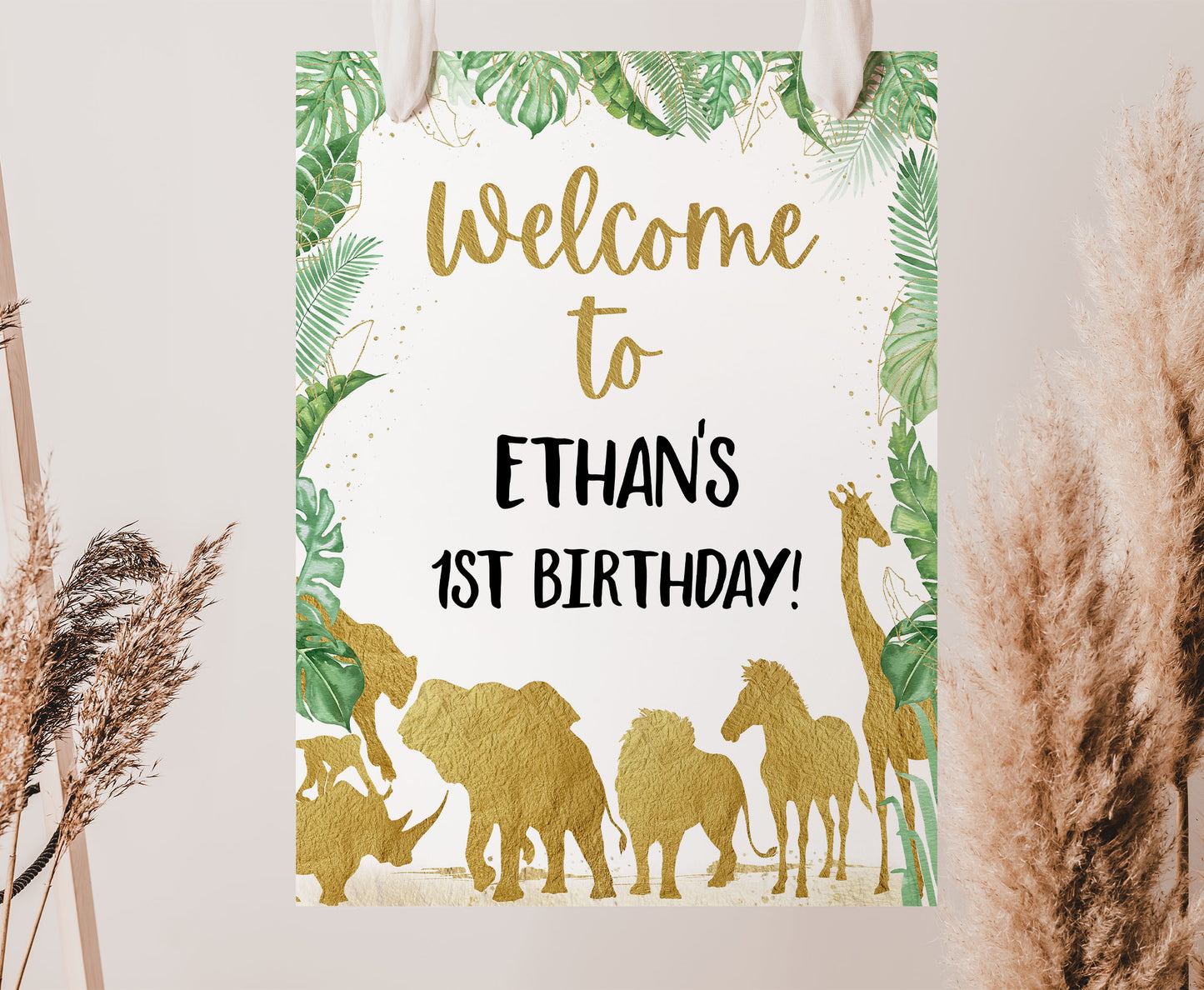 Gold Safari Welcome Sign | Jungle birthday  party decorations - 35K