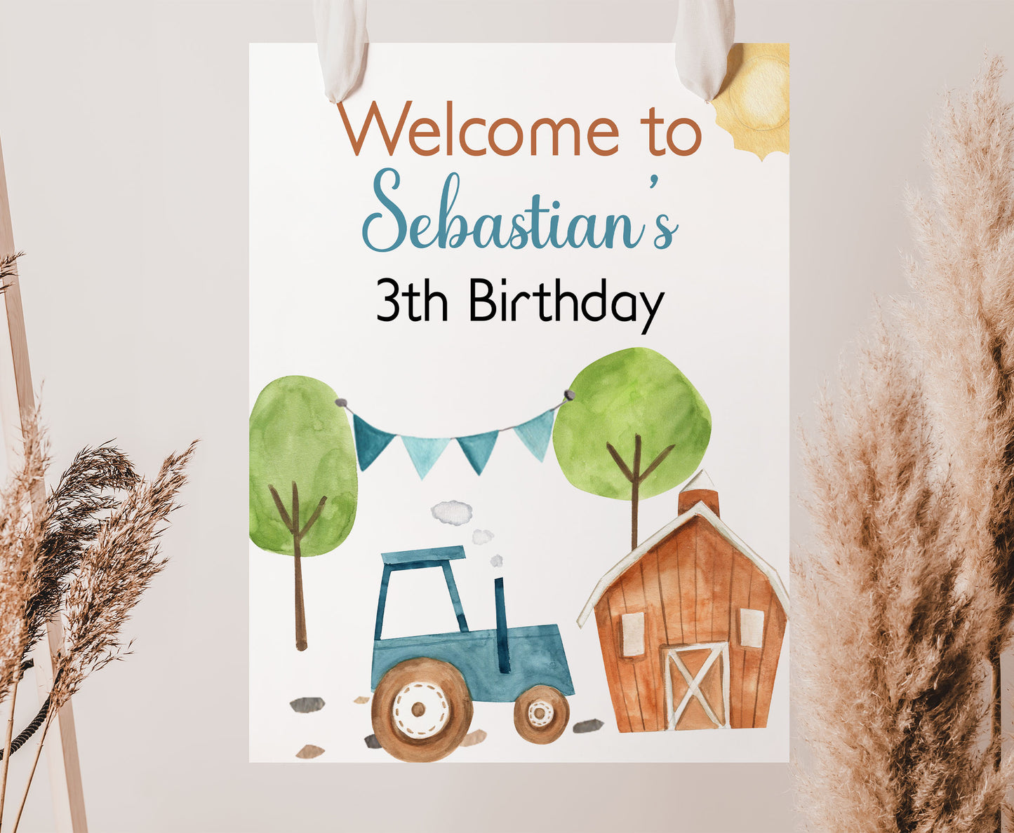 Editable Tractor Welcome Sign | Farm birthday party decorations- 11F