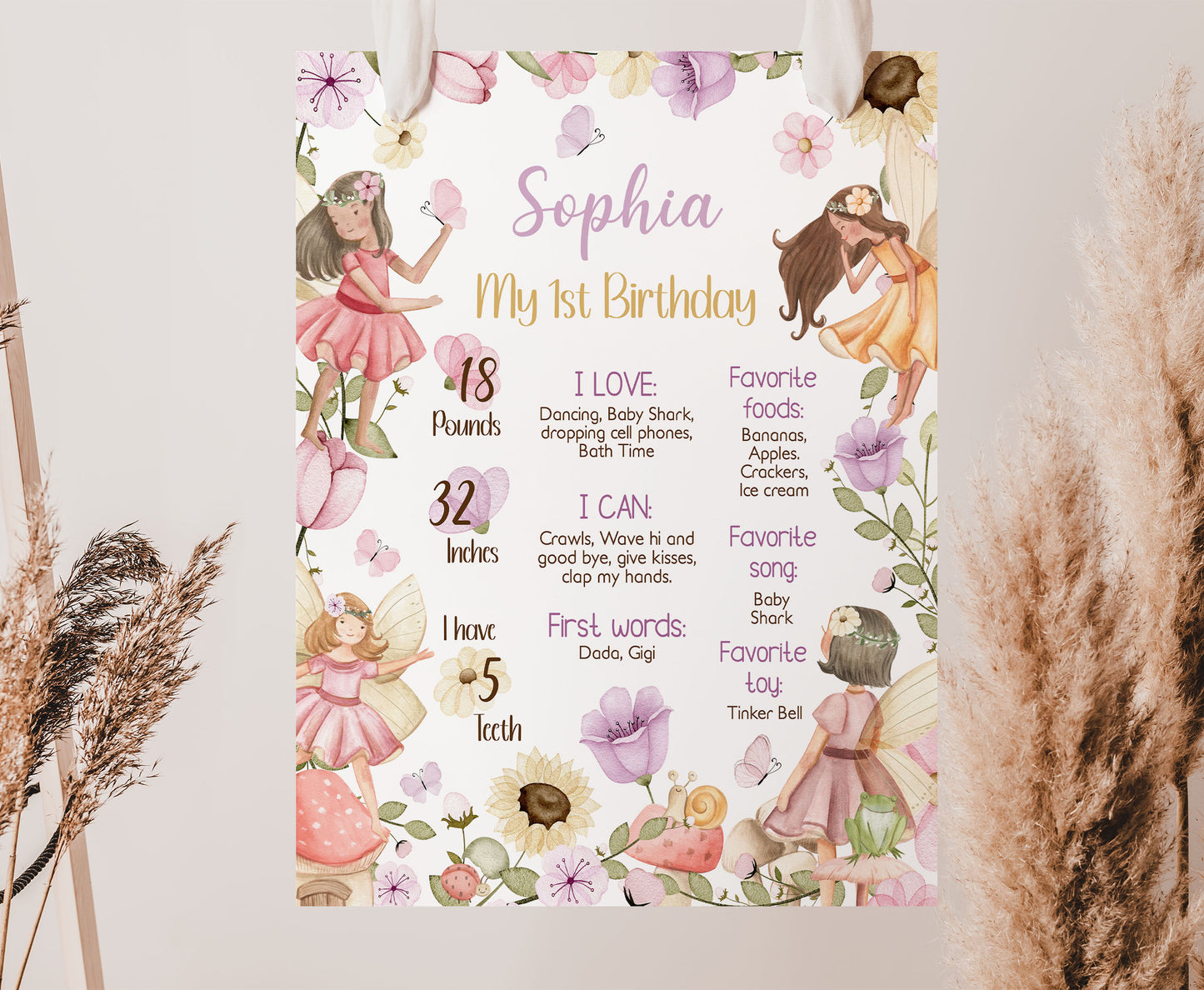 Fairy Milestone Poster | Fairy Garden 1st Birthday Decorations - 10A