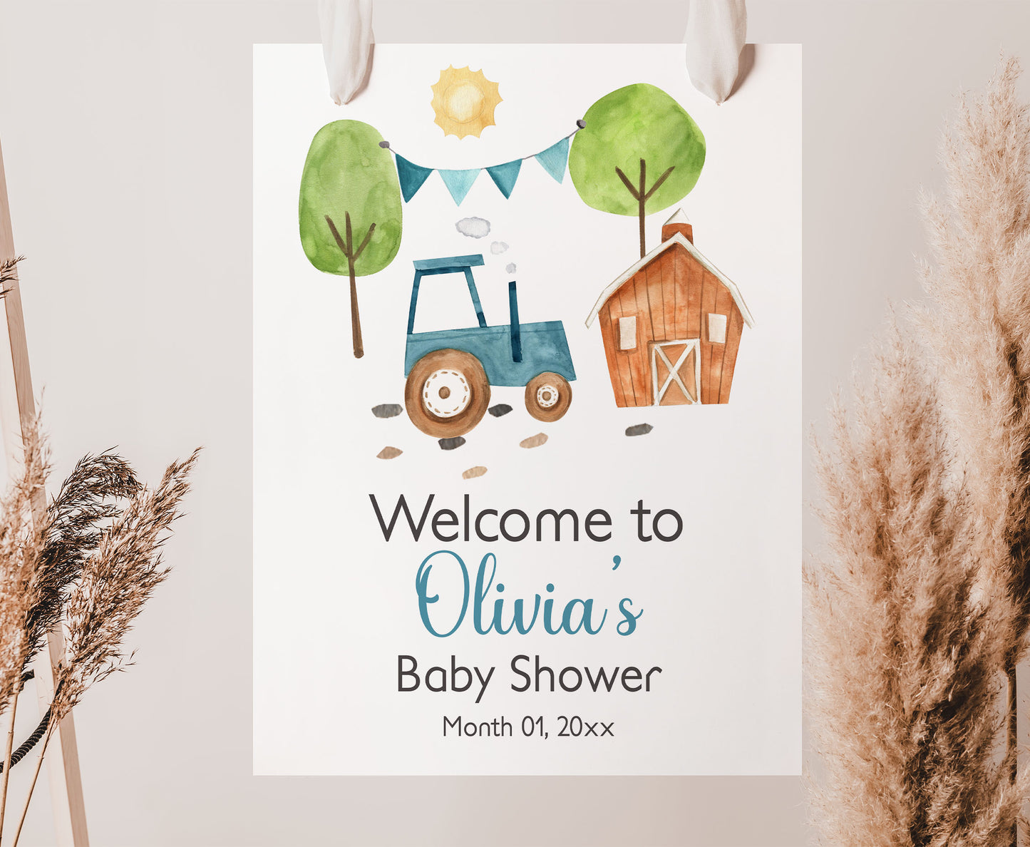 Editable Tractor Welcome Sign | Farm Baby shower decorations - 11F