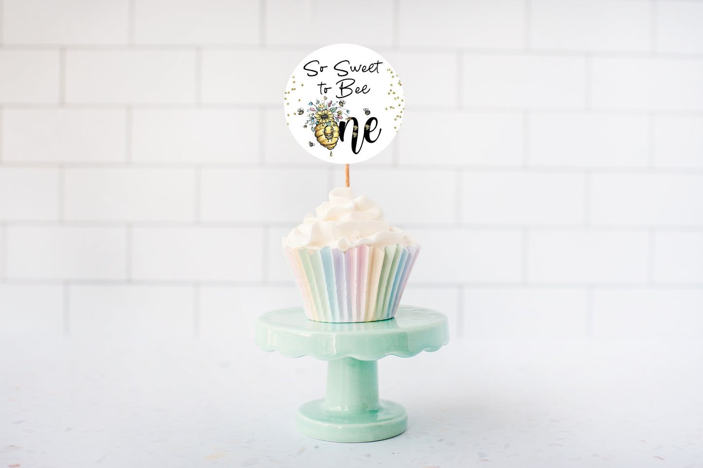 Bee 1st Birthday Cupcake Toppers 2" | Bumble Bee Themed Party Decorations - 61A