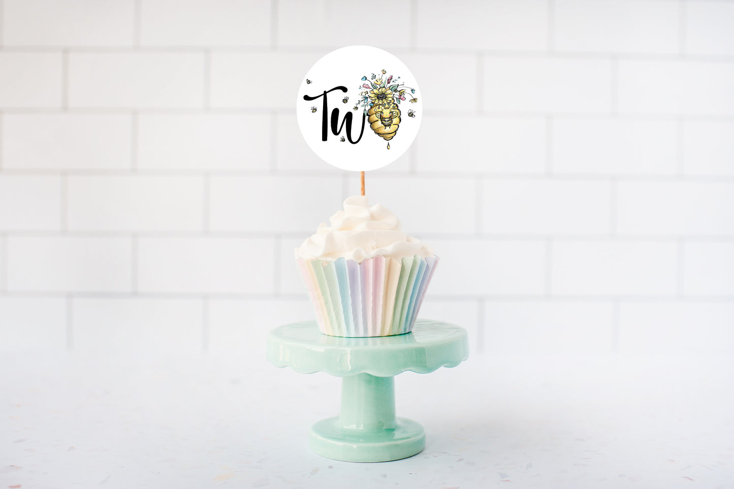 Bee 2nd Birthday Cupcake Toppers 2" | Bumble Bee Themed Party Decorations - 61A