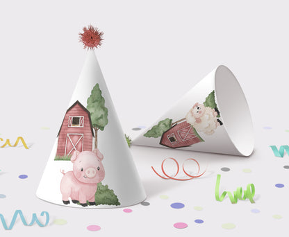 Farm Birthday Party Hats | Barnyard Themed Party Decorations - 11A