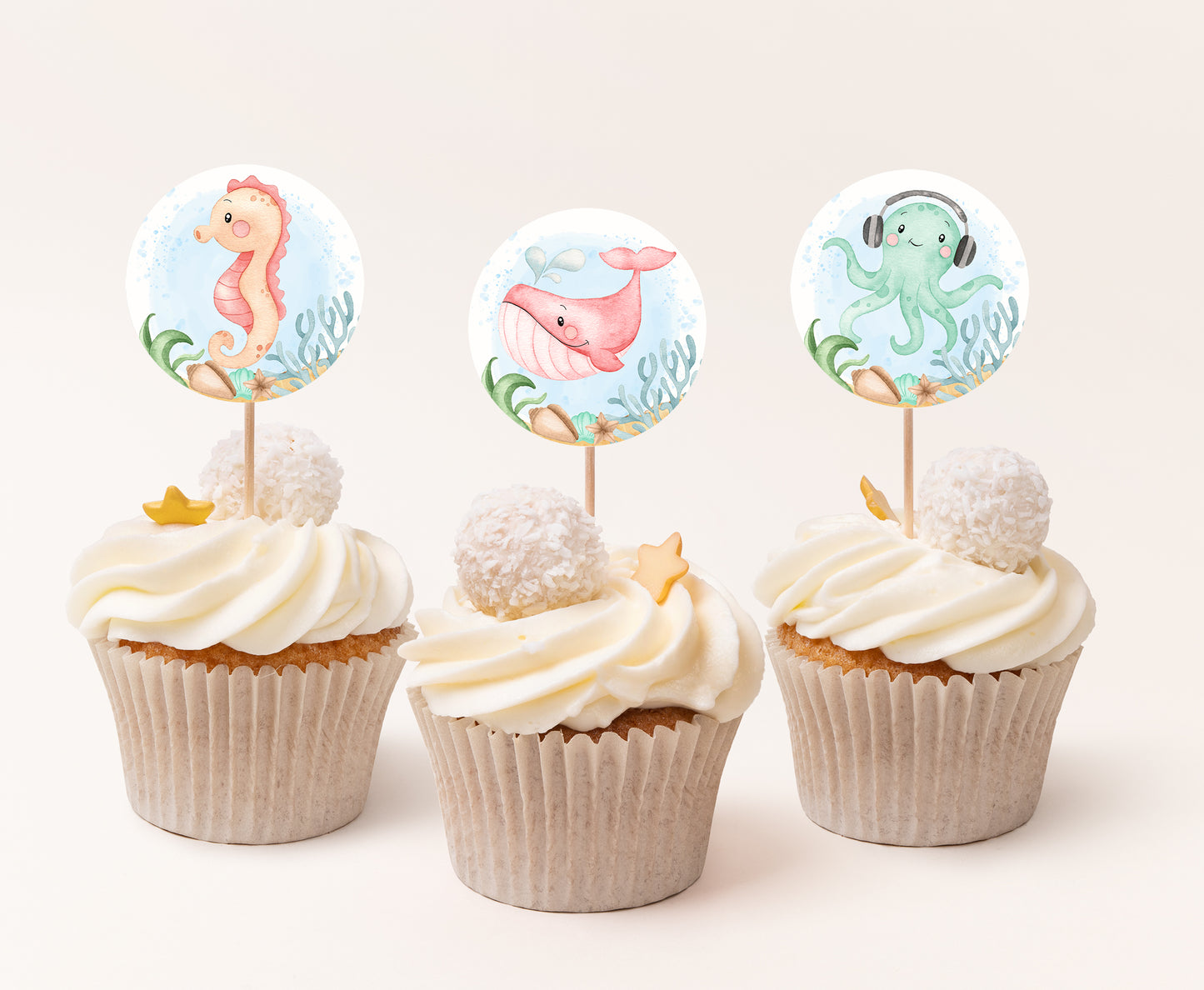 Girl Under the Sea Cupcake Toppers | Ocean Themed Party Decorations - 44A