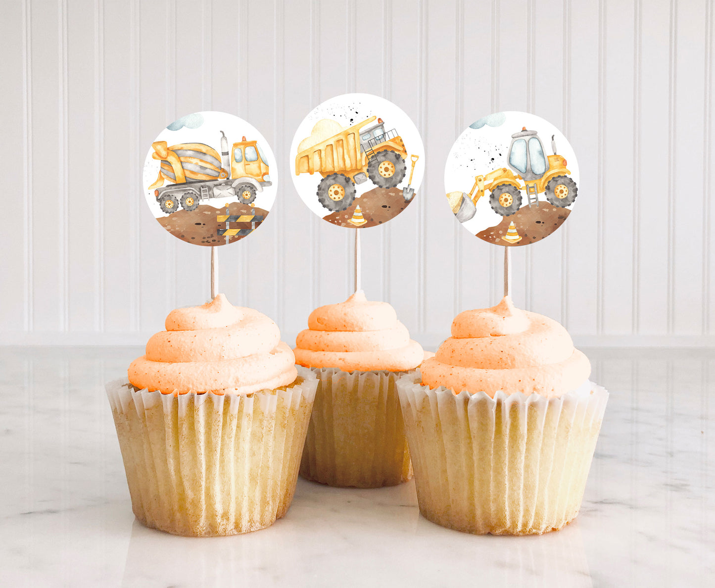 Construction Cupcake Toppers | Construction Themed Party Cupcake Picks - 07A