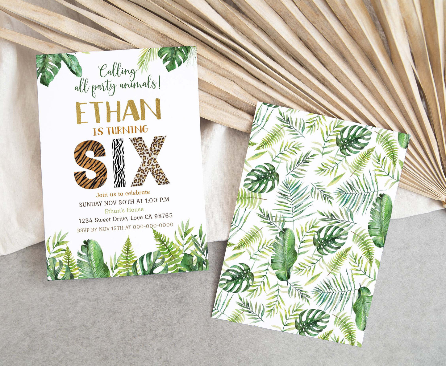 Six Birthday Invitation Animal Print | Safari 6th Birthday Invite - 35H