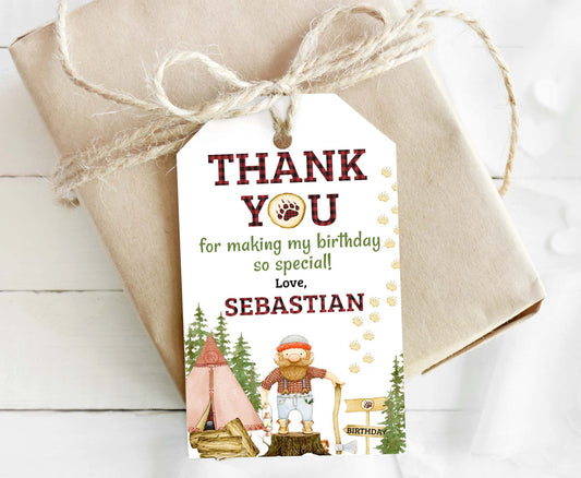 Editable Lumberjack Thank You Tags | Buffalo Plaid Birthday Party Favor Tags - 19A