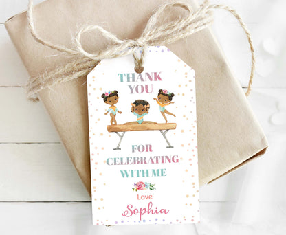 Editable Rainbow Gymnastics Thank You Tags | Girl Gymnastic Birthday Party Favor Tags - 99A