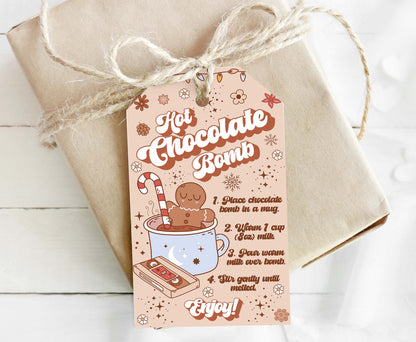 Groovy Hot cocoa bomb Tags | Retro Christmas Hot Chocolate Bomb Instructions Favor Tags - 112