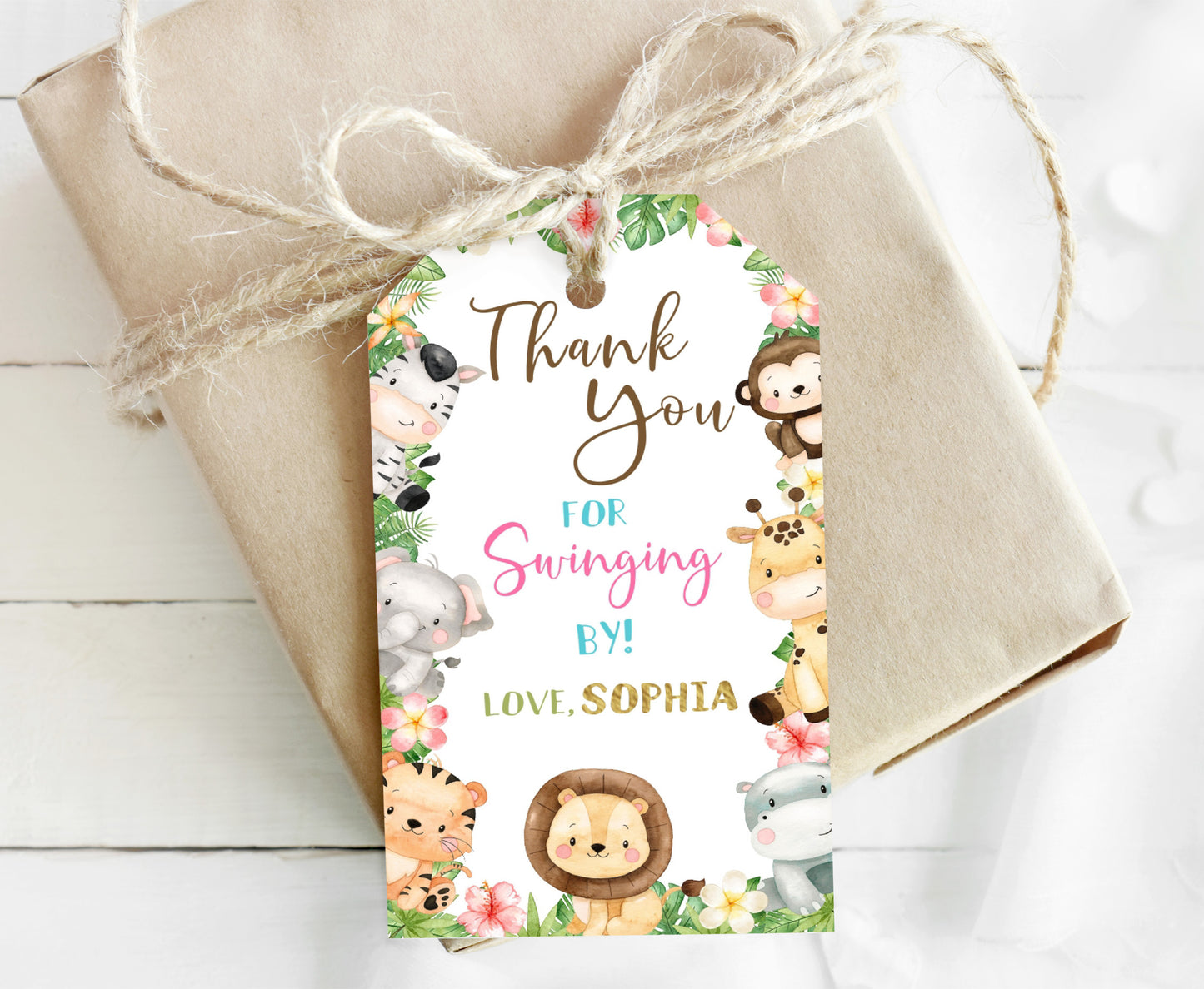 Girl Safari Thank you Tags | Jungle Birthday Party Printable - 35E