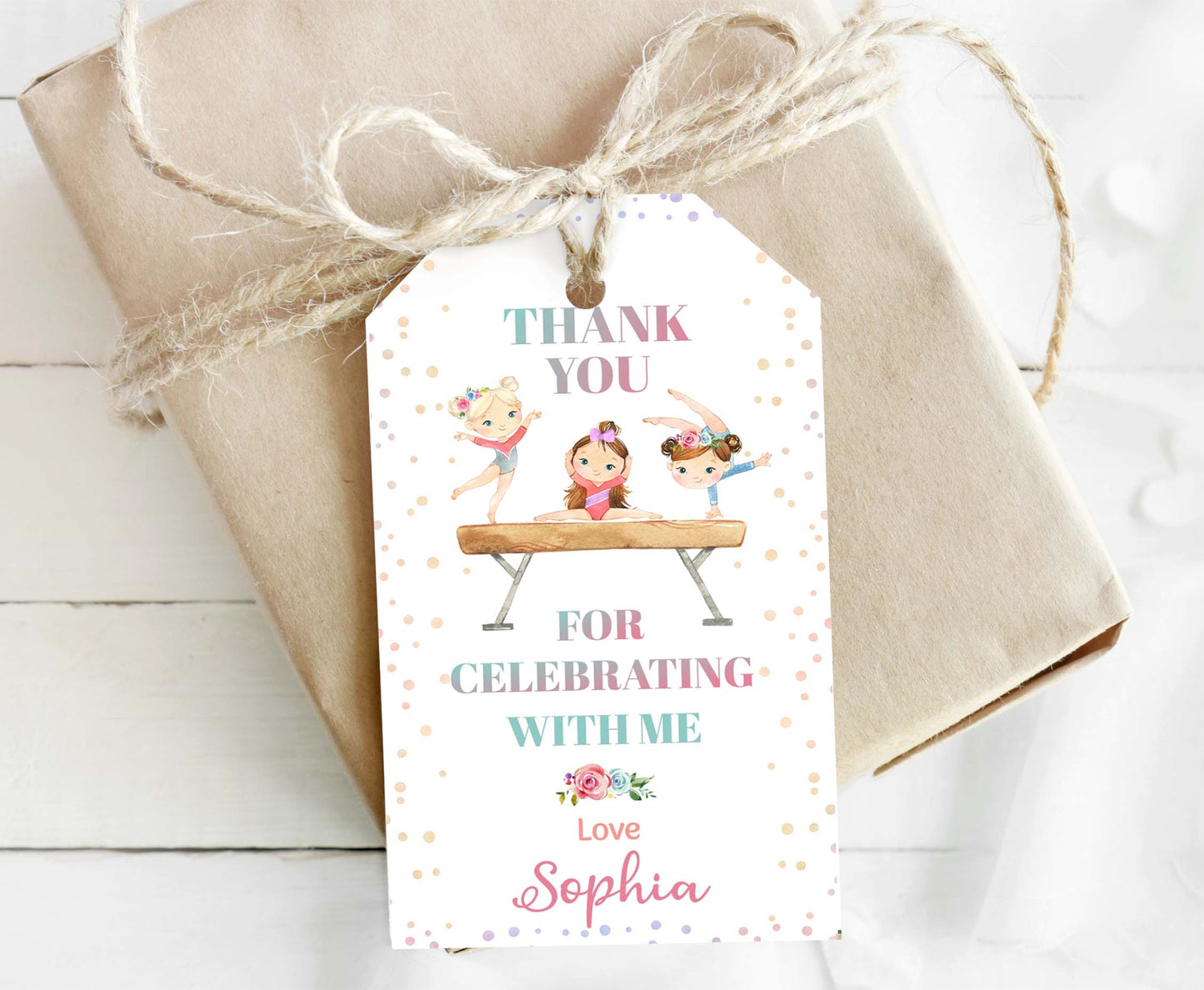 Editable Gymnastics Thank You Tags | Girl Gymnastic Birthday Party Favor Tags - 99A