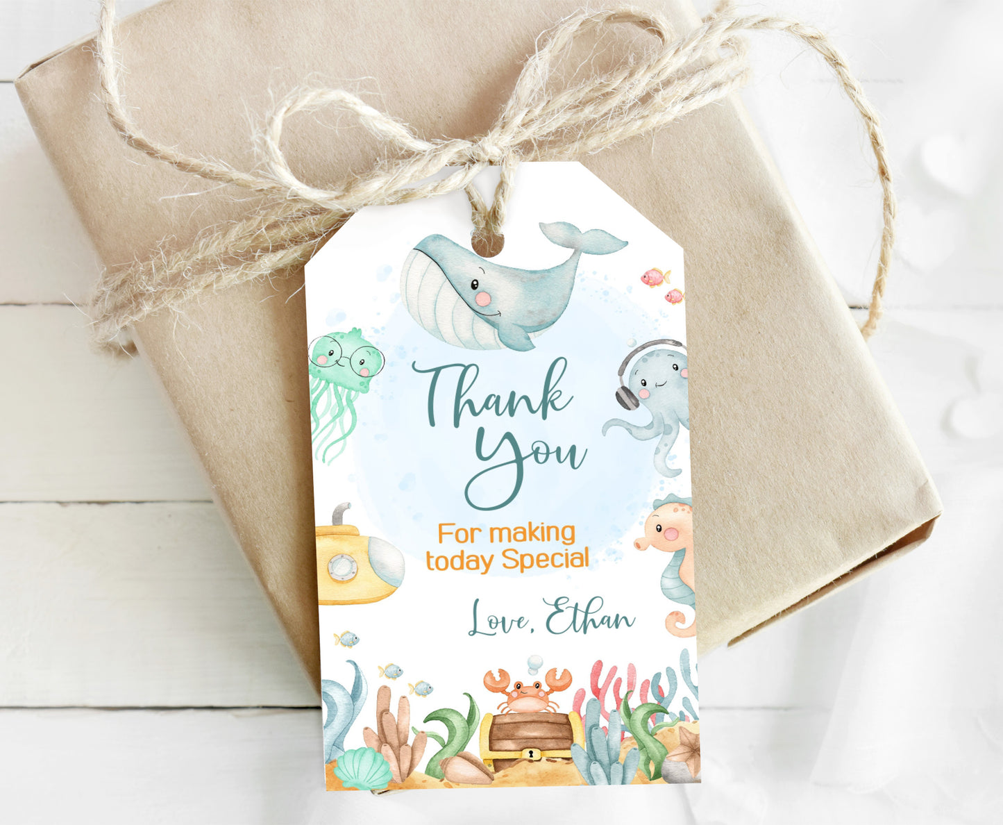 Under the Sea Thank You Tags | Editable Sea Birthday Party Favor Tags- 44A