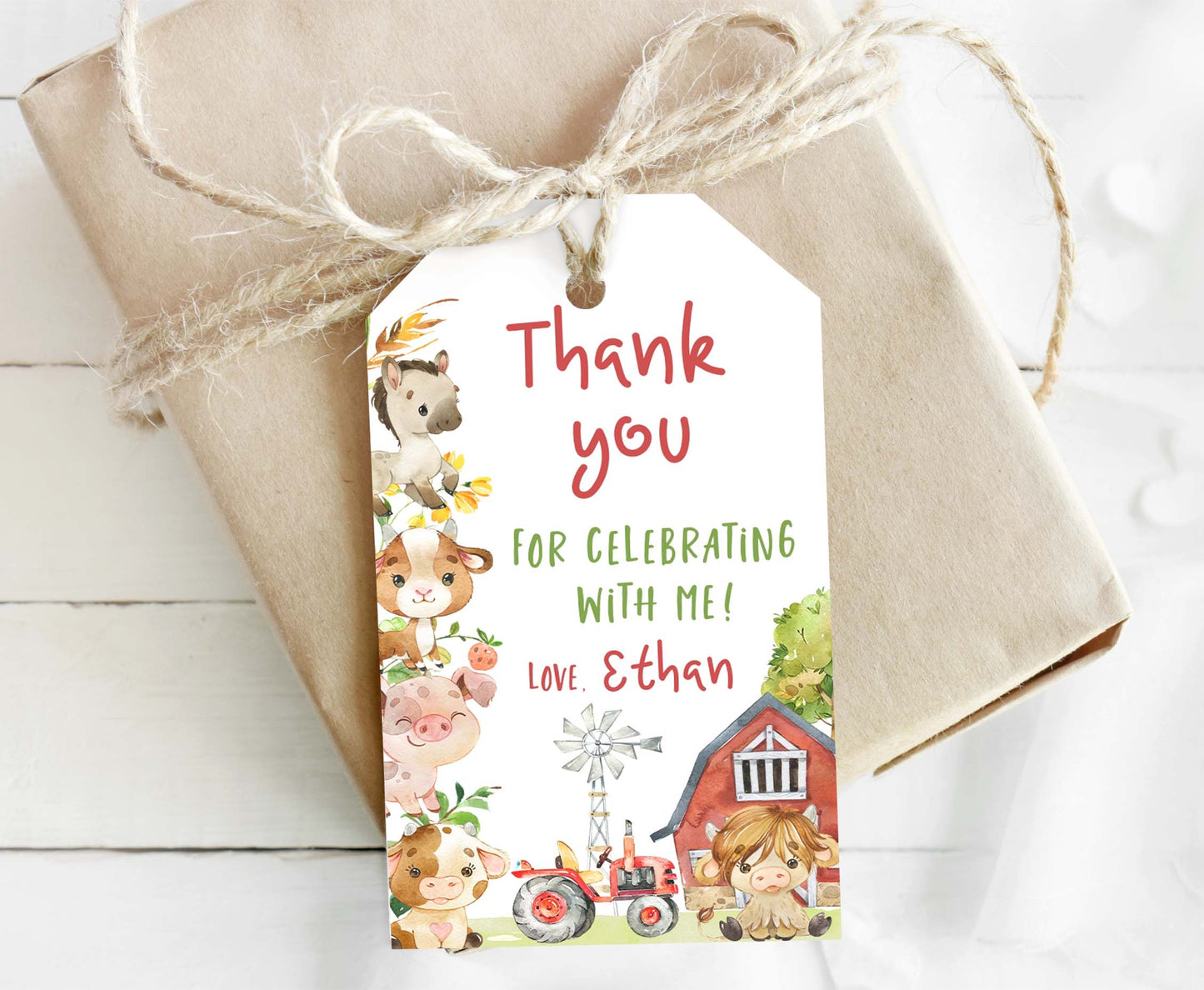 Editable Farm Animals Favor Tags Boy | Barnyard birthday thank you tags - 11D