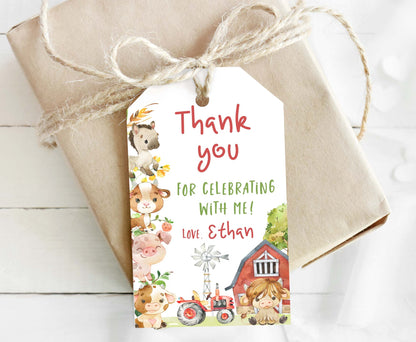 Editable Farm Animals Favor Tags Boy | Barnyard birthday thank you tags - 11D