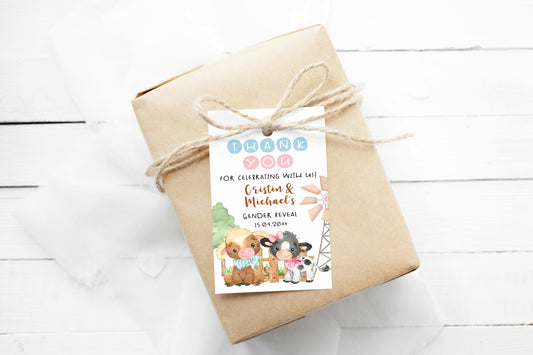 Editable Cow Thank you Tags | Farm Gender Reveal Favor Tags - 11C3