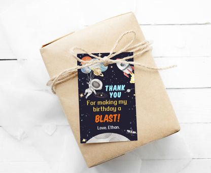 Editable Outer Space Thank You Tags | Space Birthday Party Favor Tags - 39C