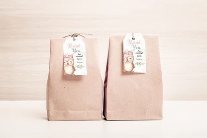 Owl Thank You Tags | Editable Girl Birthday Favor Tags - 78A