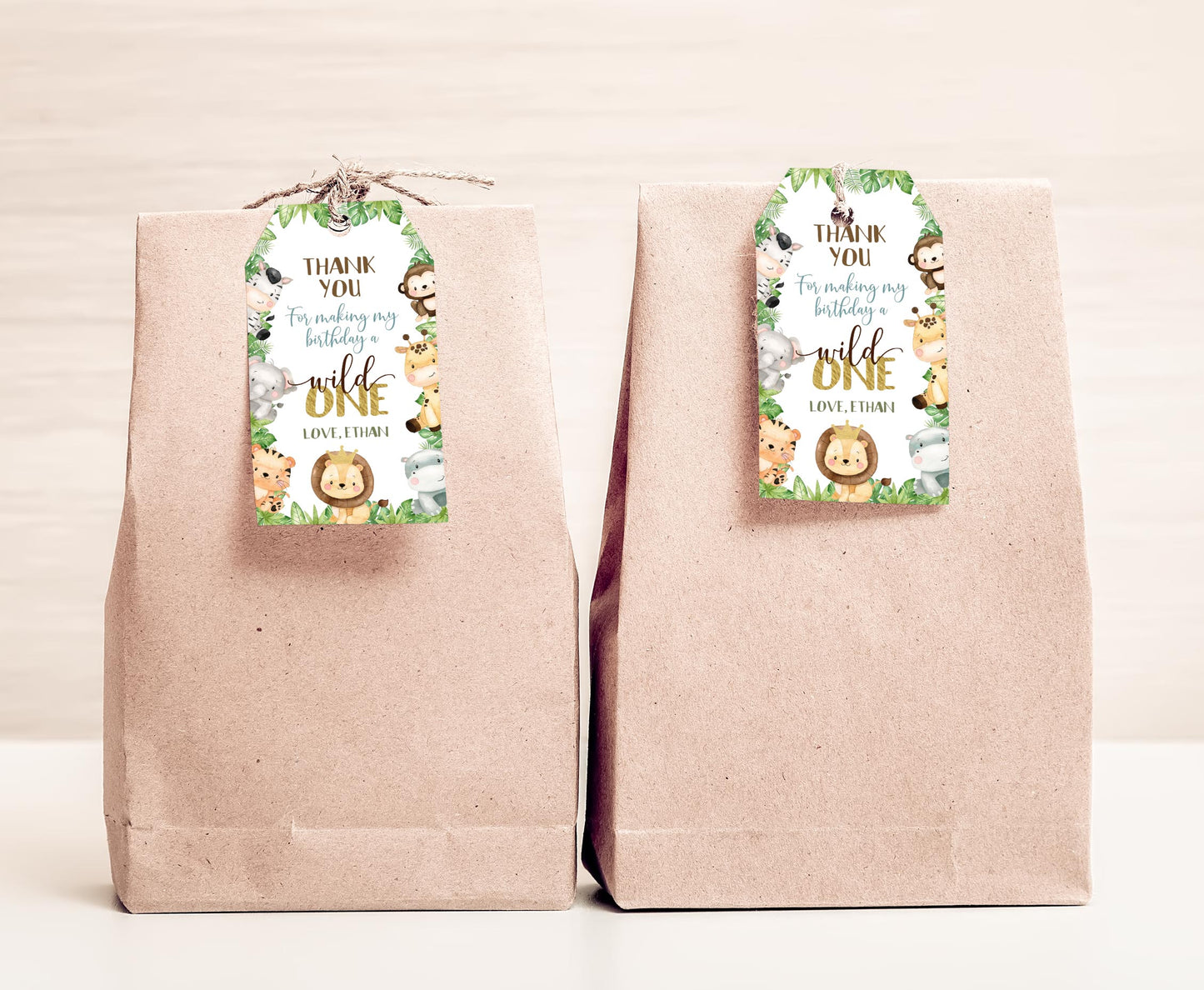 Safari 1st Birthday Thank You Tags | Editable Jungle birthday party tags - 35E
