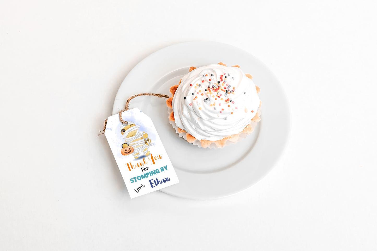 Editable Halloween Dino Mummy Thank You Tags | Dinosaur Theme Birthday Party - 115F