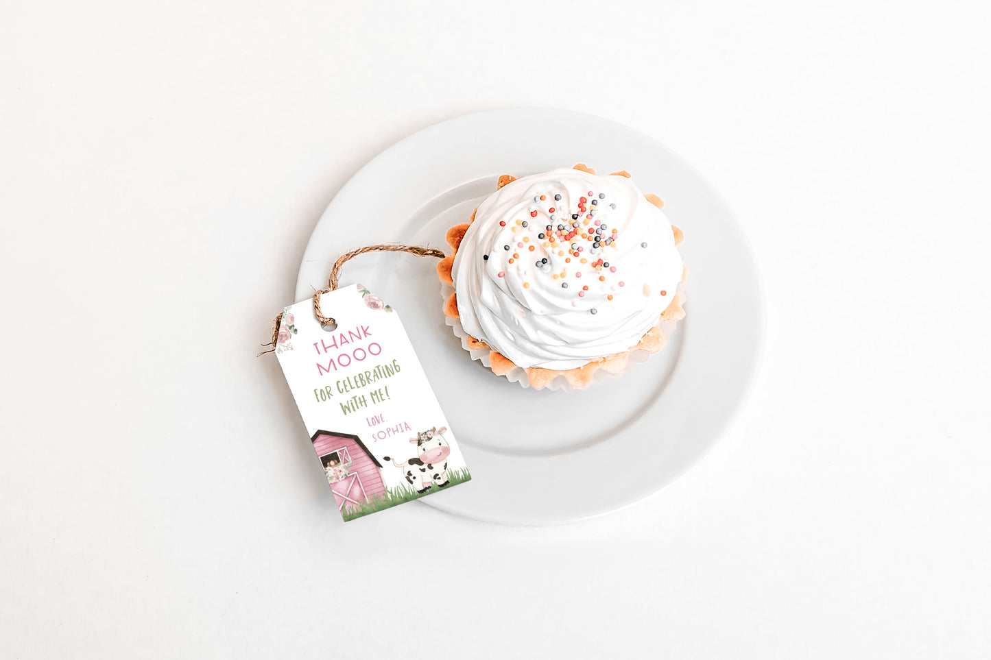 Cow Thank You Tags Girl | Floral Farm Birthday Party Printable - 11A