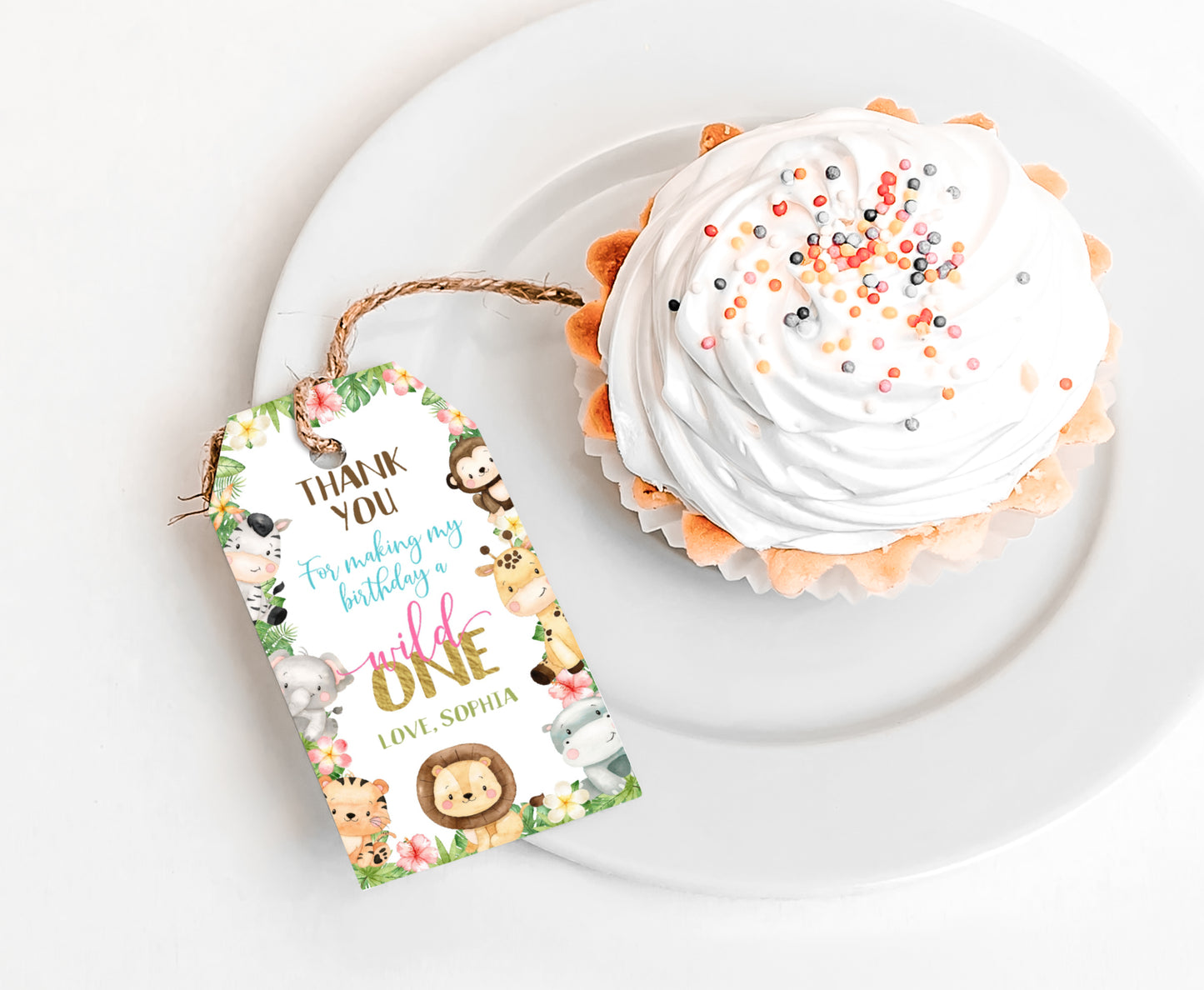 Girl Safari 1st Birthday Thank You Tags | Editable Jungle birthday party tags - 35E