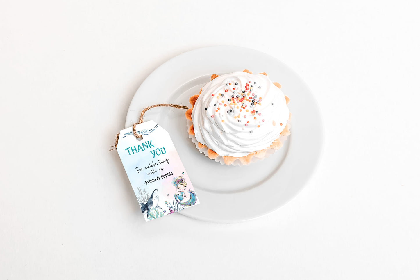 Mermaid and Shark Thank You Tags | Brother and Sister Birthday Tags - 20D1